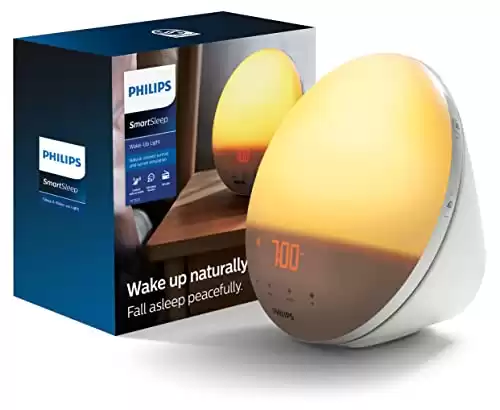 Philips SmartSleep Wake-up Light, Colored Sunrise and Sunset Simulation, 5 Natural Sounds, FM Radio & Reading Lamp, Tap Snooze, HF3520/60