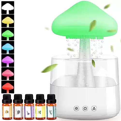 Rain Cloud Humidifier Water Drip, Mushroom Rain Cloud Diffuser with Essential Oils, Raining Cloud Night Light with Rain 7 Changing Colors, Desk Bedside Cloud Lights for Sleeping Relaxing Mood, White