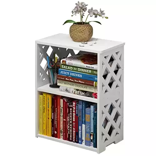 Rerii Small Bookshelf, 3 Tier Bookshelf for Small Spaces, 2 Shelf Bookcase Kids, Book Storage Organizer Case Open Shelves for Bedroom Living Room Office, White