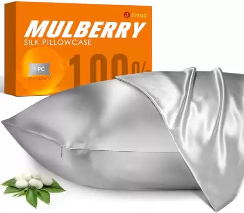 100% Mulberry Silk Pillowcase for Hair and Skin, 22 Momme Natural Silk Pillow Case with Zipper, Both Sided Pure Silk Pillow Cover Gifts for Women Mom Men(Silver Grey, Standard 20''×26'...