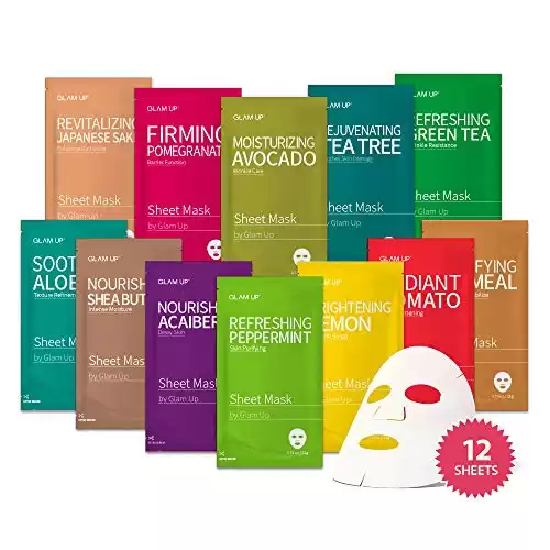 GLAM UP Sheet mask Facial Sheet Mask 12 Combo (Pack of 12) | Face Masks Skincare, Hydrating Face Masks, Moisturizing, Brightening and Soothing, Beauty Mask For All Skin Type