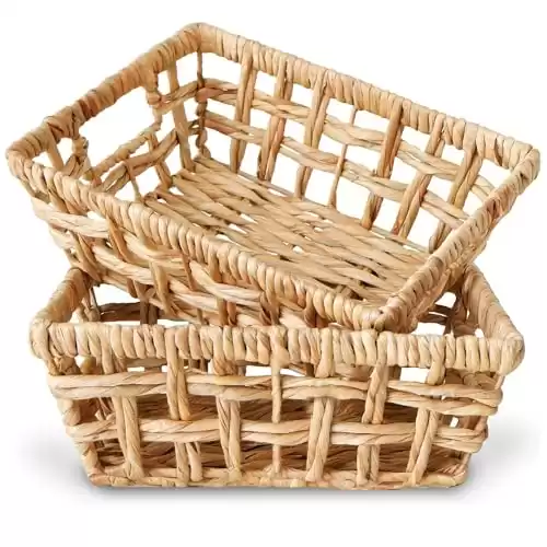 CHI AN HOME Wicker Storage Baskets, Set of 2 Hyacinth Shelf Baskets 14 x 11 x 5, Open Weave Medium Baskets for Bathroom, Wicker Shelf Baskets, Open Weave Woven Snack Baskets for Pantry, Cabinet
