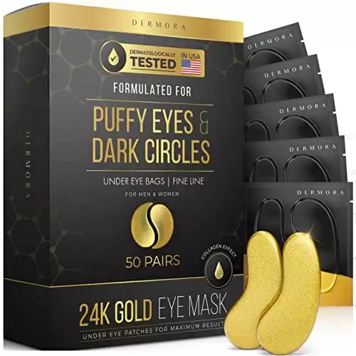 DERMORA Golden Glow Under Eye Patches (50 Pairs Eye Gels) - Rejuvenating Treatment for Dark Circles, Puffy Eyes, Refreshing, Revitalizing, Travel, Wrinkles