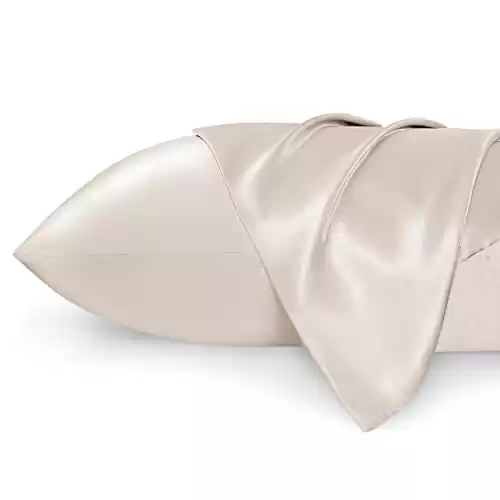 Bedsure Satin Pillowcase for Hair and Skin Queen -Beige Silky 20 30 Inches Set of 2 with Envelope Closure, Similar to Silk , Gifts for Women Men