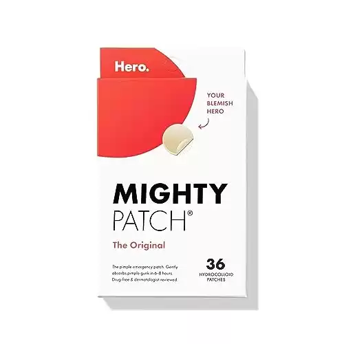 Mighty Patch Original from Hero Cosmetics Hydrocolloid Acne Pimple Patch for Covering Zits and Blemishes, Spot Stickers for Face and Skin, Vegan-friendly and Not Tested on Animals (36 Count)