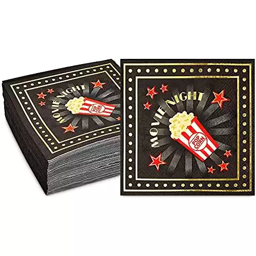 Cocktail Napkins for Movie Night Party (Black, 5 x 5 In, 50 Pack)