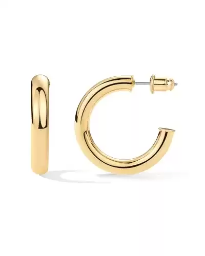 PAVOI 14K Yellow Gold Plated Lightweight Chunky Open Hoops | Gold Hoop Earrings for Women | 30mm Thick Infinity Gold Hoops Women Earrings