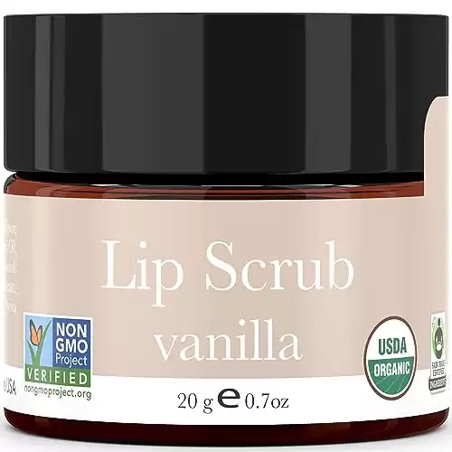 Organic Lip Scrub Vanilla - USA Made Exfoliating Lip Scrub with 100% Natural & Organic Ingredients, Moisturizing Lip Exfoliator Scrub for Dry Lips, Lip Scrubber Exfoliator, Valentine's Day Gi...
