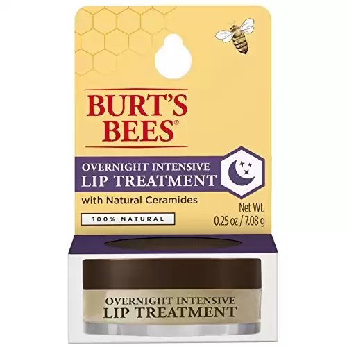 Burt's Bees Overnight Intensive Lip Treatment, 0.25 oz - Moisturizing, Restorative, Reduces Fine Lines, Vitamin E, Ceramides Oils, Leaping Bunny Certified, Compact Jar