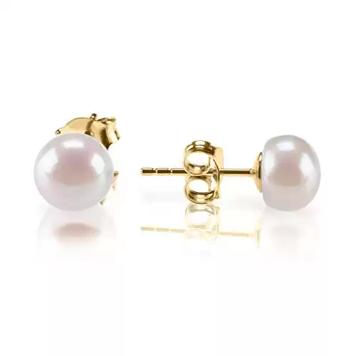 PAVOI Womens Yellow Gold Sterling Silver Freshwater Cultured Stud Pearl Earrings