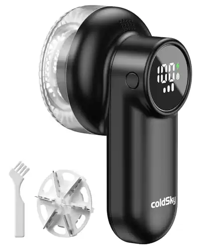 coldSky Rechargeable Fabric Shaver, Lint Shaver with Digital Display, Sweater Shaver with 6-Leaf Blades and Safety Lock, 3-Speeds Defuzzer Remove Fuzz, Pills from Clothes, Furniture, Sofa, Blanket