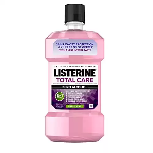 Listerine Total Care Alcohol-Free Anticavity Fluoride Mouthwash, 6 Benefit Oral Rinse to Help Kill 99% of Germs That Cause Bad Breath, Strengthen Enamel, Fresh Mint Flavor, 16.9 Fl Oz
