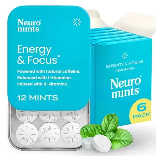 NeuroGum Energy Caffeine Mints (72 Pieces) - Sugar Free with L-theanine + Natural Caffeine + Vitamin B12 & B6 - Nootropic Energy & Focus Supplement for Women & Men - Keto & Vegan, Pepp...